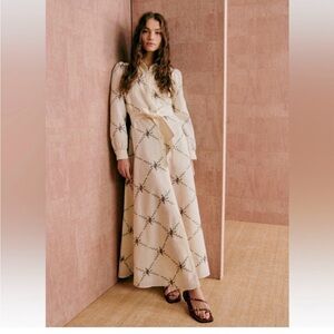 ISO Sezane Embroidered Linen Bella Maxi Dress